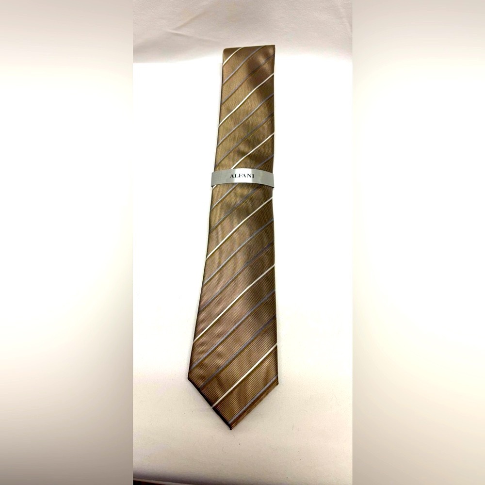 Alfani Belwood Stripe Taupe Tie NWT • Free Shipping